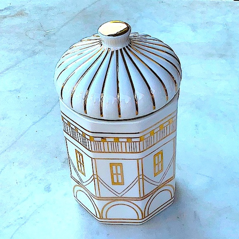 GRACE FINE PORCELAIN CANISTER GOLD ON CREAM 2 PC RARE